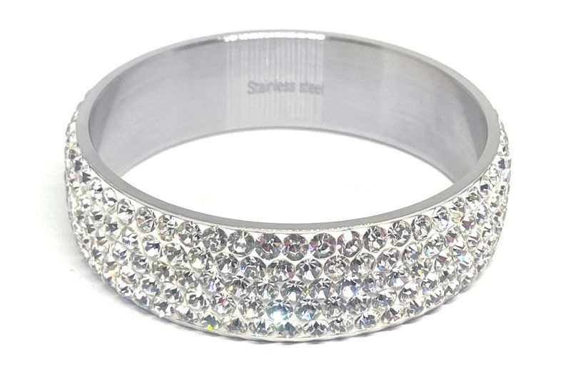 Statement Armreif Edelstahl Geschlossen Pavé Strass Kristall Silberfarben 65mm