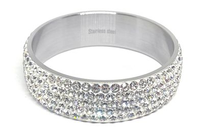Statement Armreif Edelstahl Geschlossen Pavé Strass Kristall Silberfarben 65mm Statement Armreif Edelstahl Geschlossen Pavé Strass Kristall Silberfarben 65mm