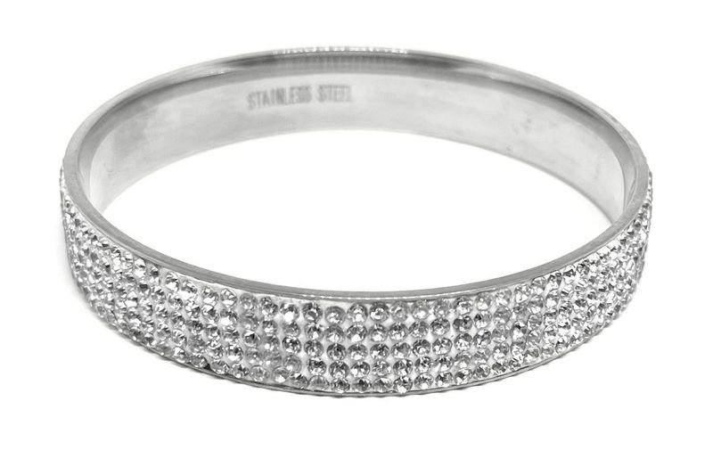 Statement Armreif Edelstahl Pavé Strass Kristall Silber Glitzer 65mm 12mm