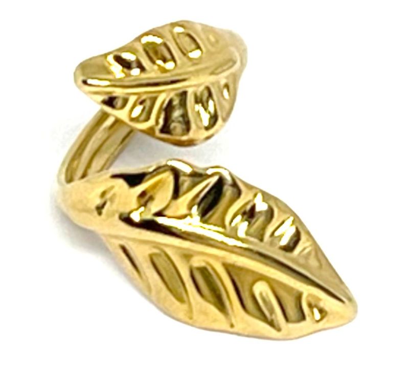 Statement Ring Edelstahl Blätter Zweig Verstellbar Gold Silber Universal