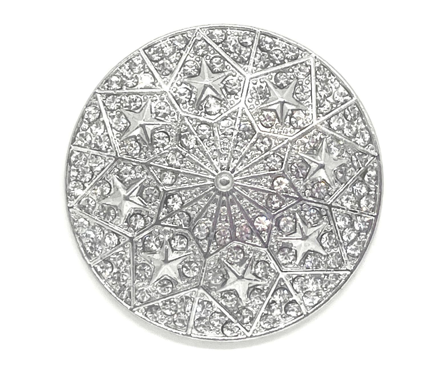 Brosche Schalclip Magnetclip Stern und Nieten mit klarem Strass silberfarben 5cm