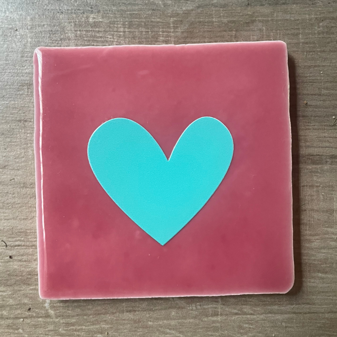 Tegel Roze Hartje Turquoise