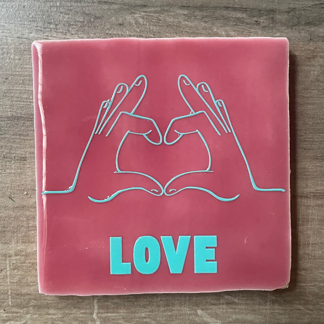 Tegel Roze LOVE Turquoise