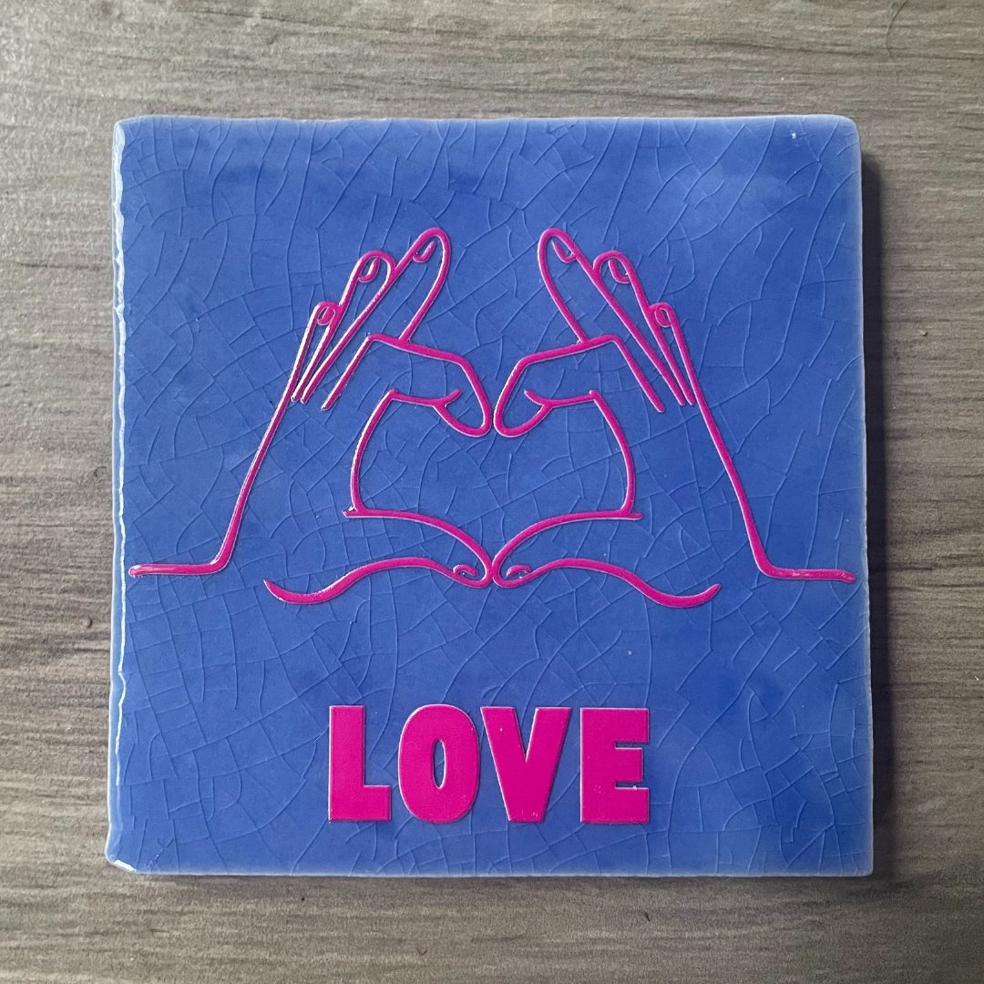 Tegel Blauw LOVE Roze