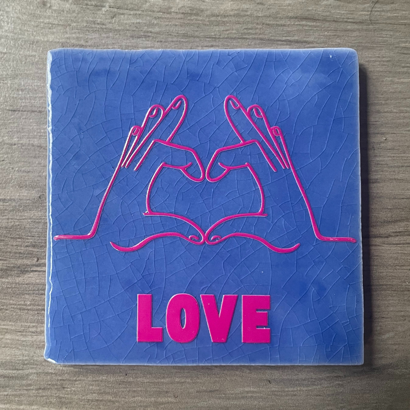 Tegel Blauw LOVE Roze