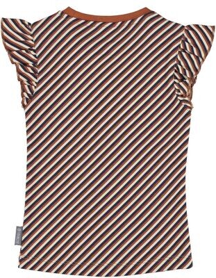 Kurzarmshirt cognac/beige/blau gestreift