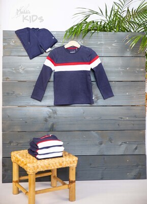 Langarmshirt in navy mit rot-weißem Streifen