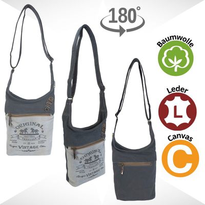 Umhängetasche aus Canvas/Leinwand und Leder /Upcycling