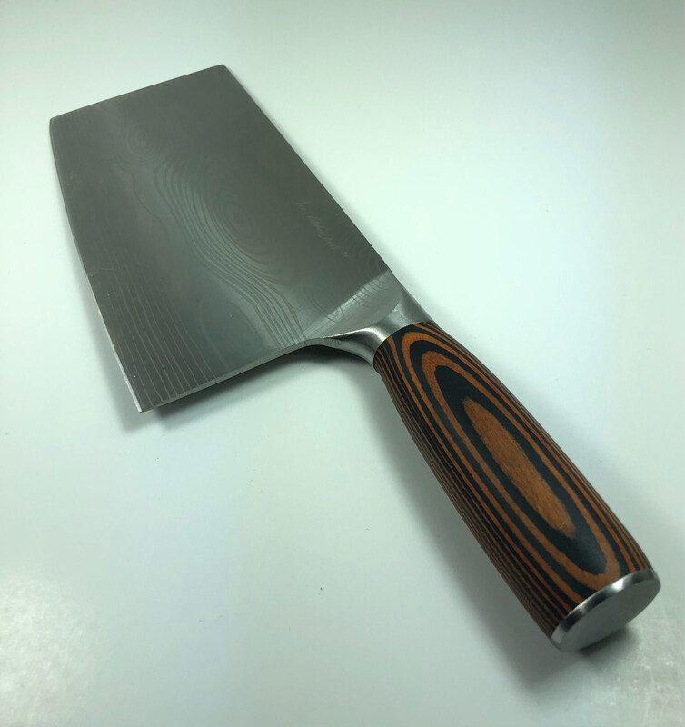 Cleaver 7.3/4” Pakkawood Handle Damascus Laser etched