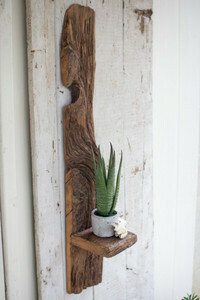 Recycled wood tall wall shelf