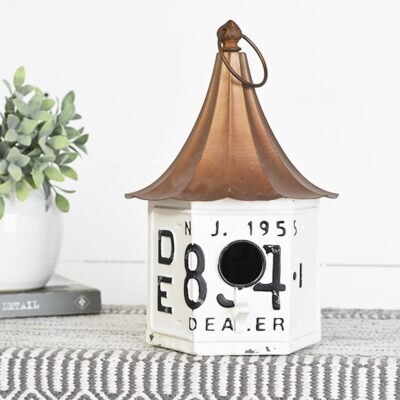 Copper and white bird house