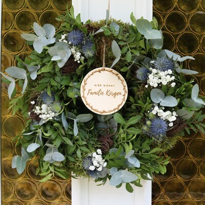 Door wreath pistachio "Vine and Thistle"