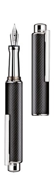 Design 05 Fountain pen  - checkered matt, black lacquered, fittings platinum plated