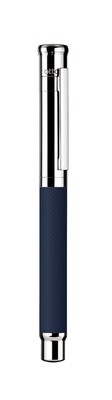 Design 04 Fountain Pen - Matt blue lacquered with checkered guilloche, platinum plated