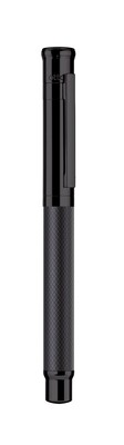 Design 04 Fountain Pen - Matt black lacquered with checkered guilloche, PVD coated