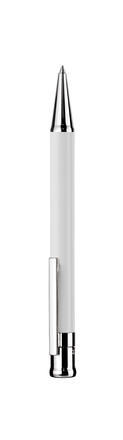 Design 04 Ballpoint pen - barrel white shiny lacquered, cap and fittings platinum plated