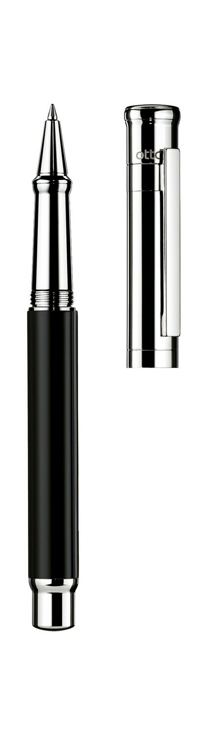 Design 04 Rollerball - barrel black shiny lacquered, cap and fittings platinum plated