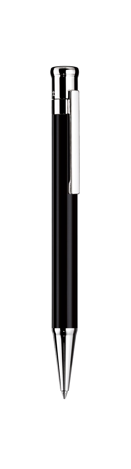 Design 04 Ballpoint pen  - barrel black shiny lacquered, cap and fittings platinum plated