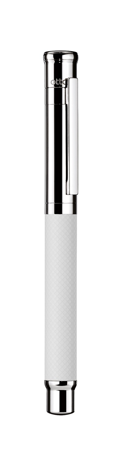 Design 04  Fountain Pen - Barrel white matt lacquered , checkered guilloche with platinum plated