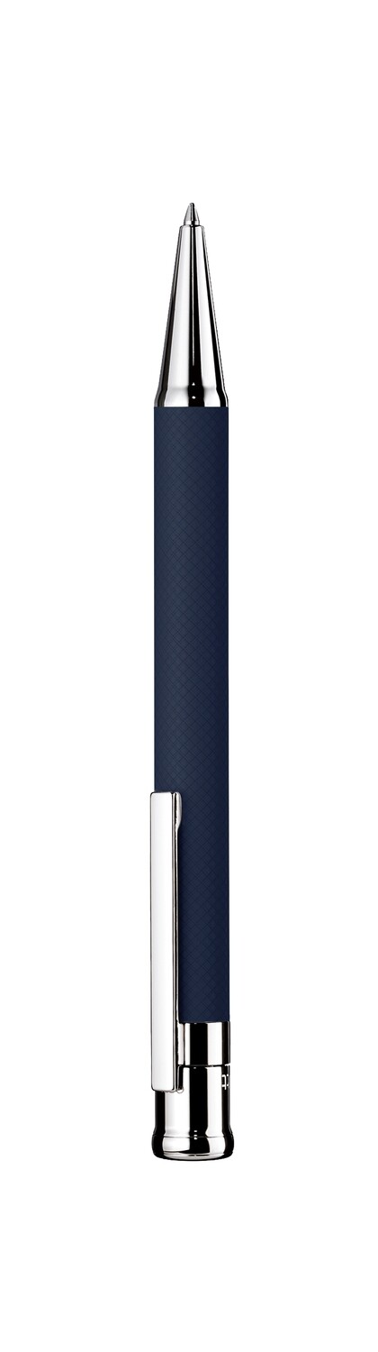 Design 04 Ballpoint pen - barrel blue matt lacquered with checkered guilloché, cap and fittings platinum plated