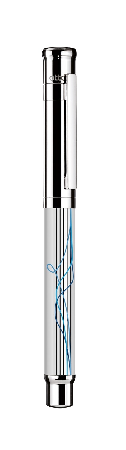 Design 04 Fountain Pen - white shiny lacquered, 4 time scribble printing with platinum plated