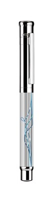 Design 04 Fountain Pen - white shiny lacquered, 4 time scribble printing with platinum plated