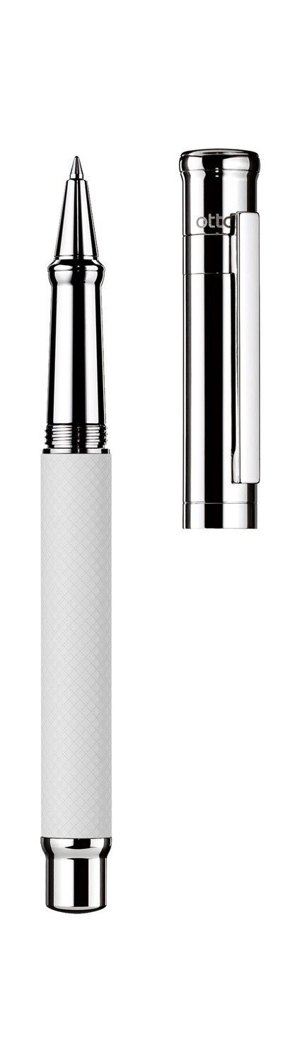 Design 04 Rollerball - barrel white matt lacquered with checkered guilloché, cap and fittings platinum plated