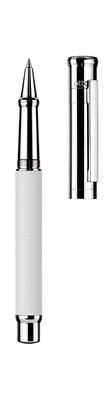 Design 04 Rollerball - barrel white matt lacquered with checkered guilloché, cap and fittings platinum plated