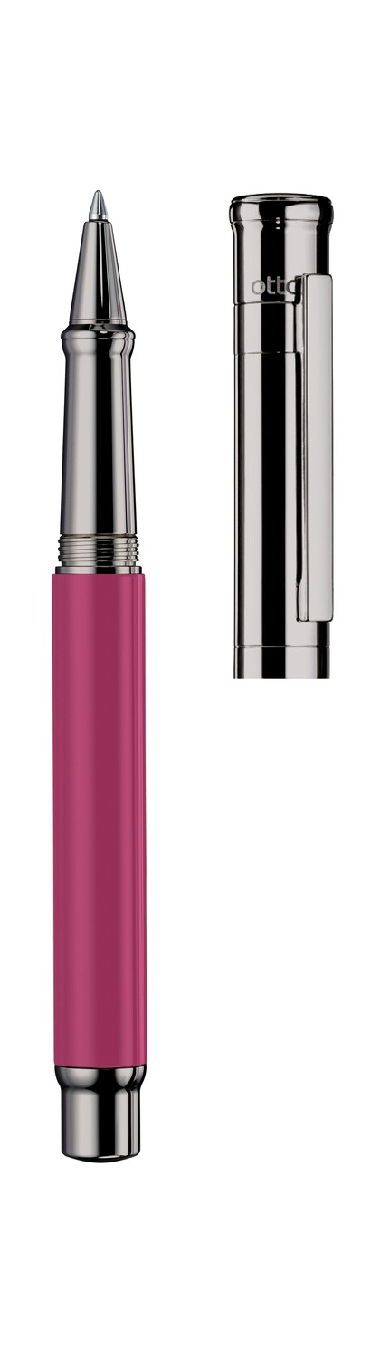 Design 04 Rollerball - barrel carmine rose shiny lacquered, cap and fittings ruthenium plated