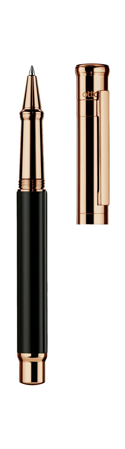 Design 04 Rollerball - barrel black shiny lacquered, cap and fittings rose gold plated