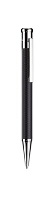 Design 04 Ballpoint pen - barrel black matt lacquered with checkered guilloché, cap and fittings platinum plated