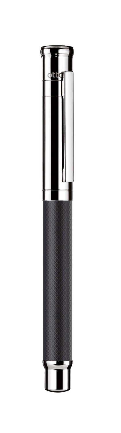 Design 04  Fountain Pen - barrel black matt lacquered with checkered guilloché, cap and fittings platinum plated