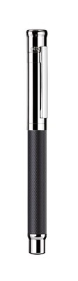 Design 04 Fountain Pen - barrel black matt lacquered with checkered guilloché, cap and fittings platinum plated