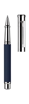 Design 04 Rollerball - barrel blue matt lacquered with checkered guilloché, cap and fittings platinum plated