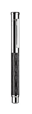 Design 04 Fountain Pen - Wave pattern with black lacquered, platinum plated