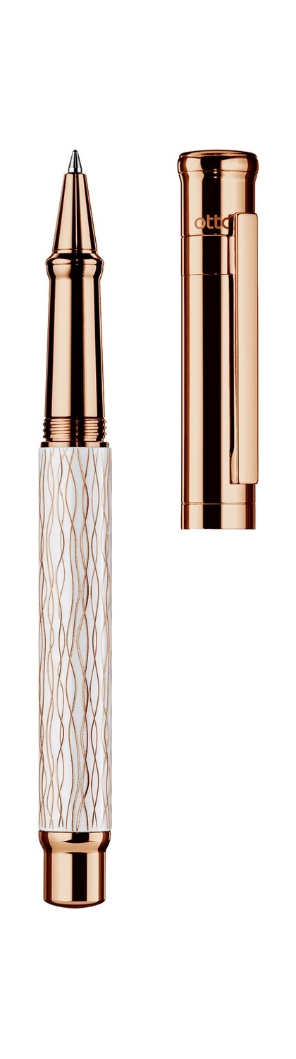 Design 04 Rollerball _ barrel wave white fittings rosé gold plated