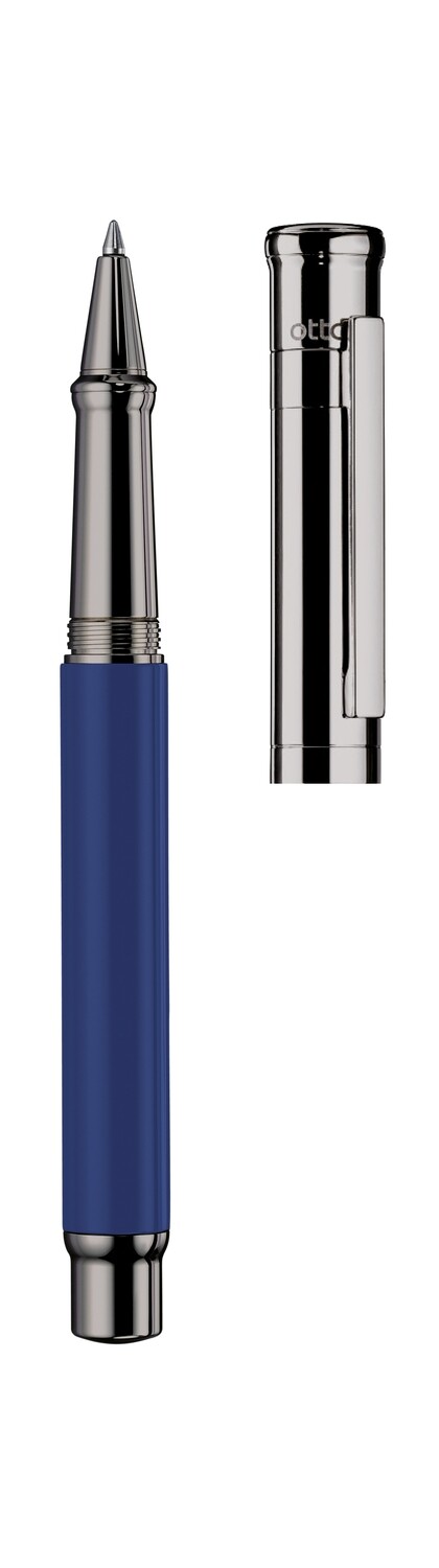 Design 04 Rollerball - barrel cornflower blue shiny lacquered, cap and fittings ruthenium plated