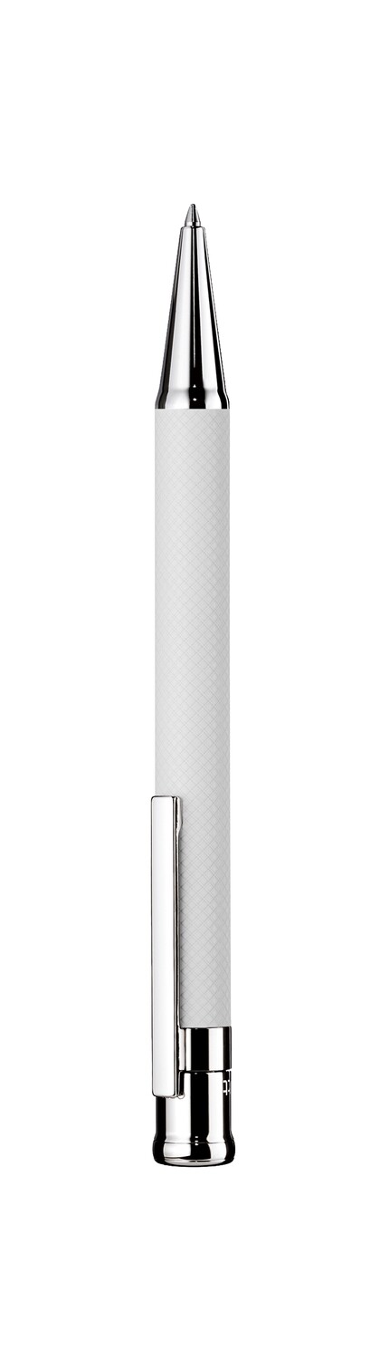 Design 04 Ballpoint pen - barrel white matt lacquered with checkered guilloché, cap and fittings platinum plated