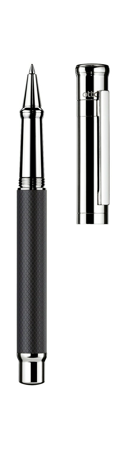 Design 04 Rollerball - barrel black matt lacquered with checkered guilloché, cap and fittings platinum plated