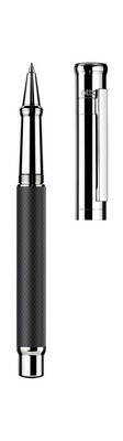 Design 04 Rollerball - barrel black matt lacquered with checkered guilloché, cap and fittings platinum plated