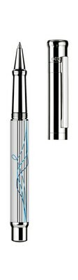 Design 04 Rollerball - barrel white shiny lacquered, 4 time scribble printing, cap and fittings platinum plated