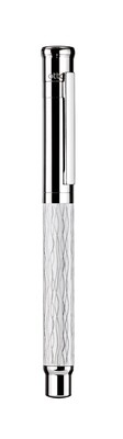 Design 04 Fountain Pen - Wave pattern with white lacquered, platinum plated