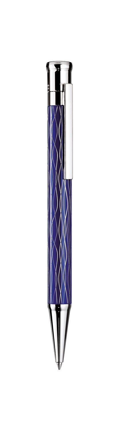 Design 04 Ballpoint pen - barrel wave blue, fittings platinum plated