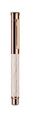 Design 04 Fountain Pen - Wave pattern, white lacquered with rosegold plated