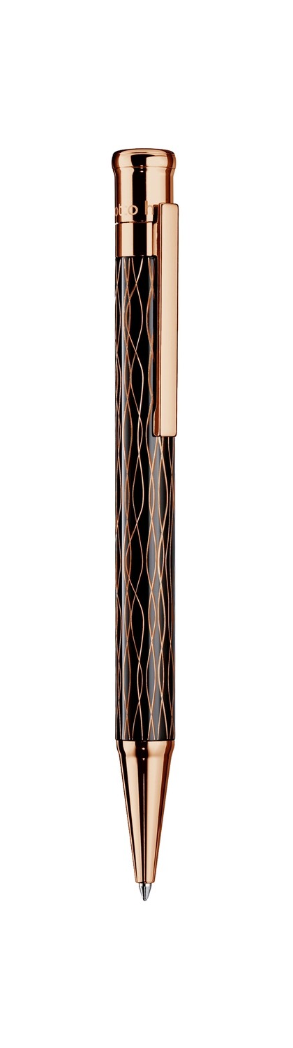 Design 04 Ballpoint pen - barrel wave black, fittings rosé gold plated