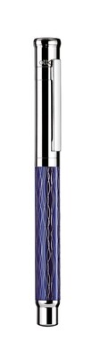 Design 04 Fountain Pen - wave pattern with blue lacquered, platinum plated