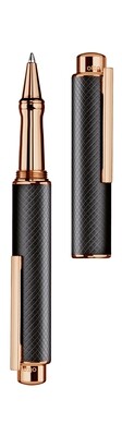 Design 05 Ballpoint Pen - black matt , checkered pattern with rosegold plated