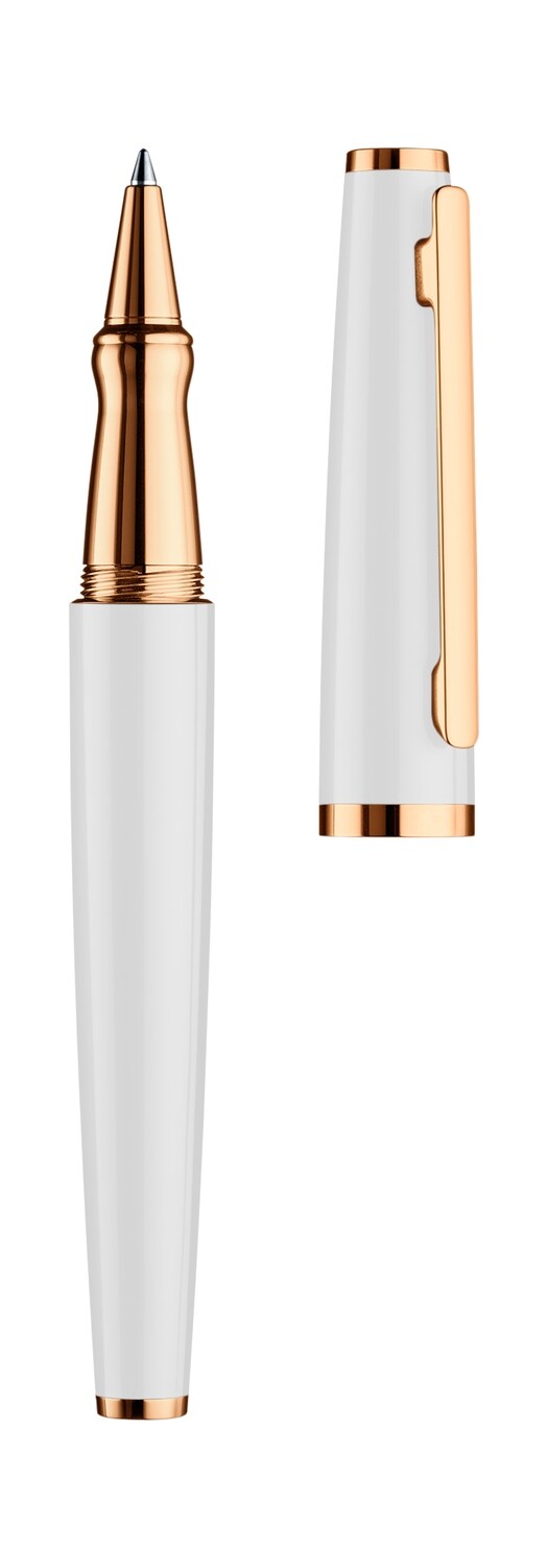 Design 06 Rollerball, white shiny, fittings roségold plated