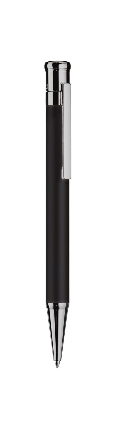 Design 04 Ballpoint pen - barrel black matt lacquered, cap and fittings ruthenium plated