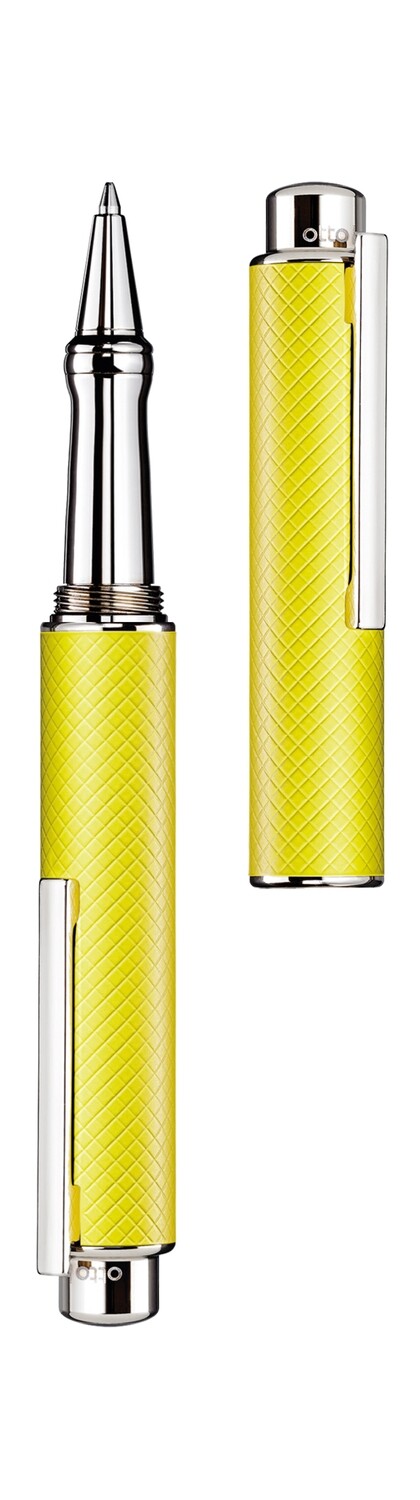 Design 05 Ballpoint Pen - checkered matt, yellow lacquered, fittings platinum plated